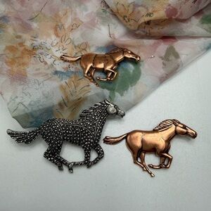 Vintage 3 Horse Brooches - Copper & Gunmetal Tones